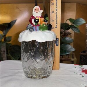 Santa Claus Holiday Glass Jar with Snowy Lid smoke free home